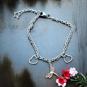 🆕 Dragonfly Hearts and Stars Anklet Stainless Steel